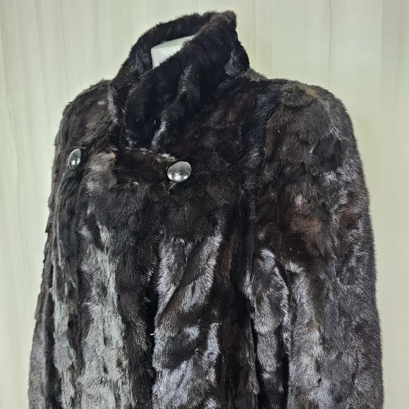 Authentic Real Mink Fur Coat Deep Chocolate Brown Long Length Large Glam Luxe - Picture 6 of 16